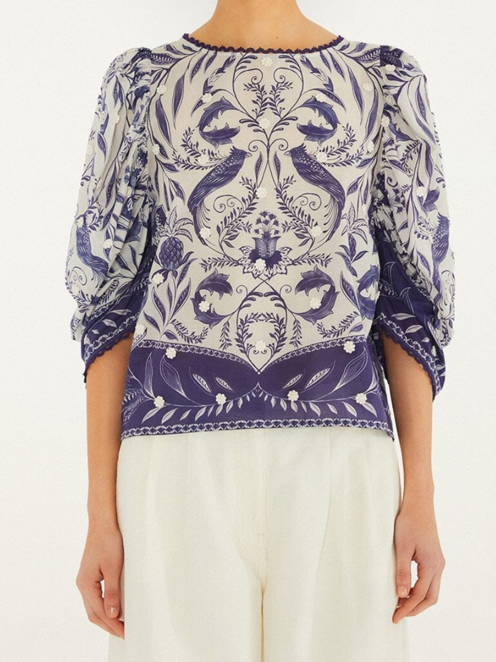 Farm Rio Nina Off-White 3D Flower Blouse